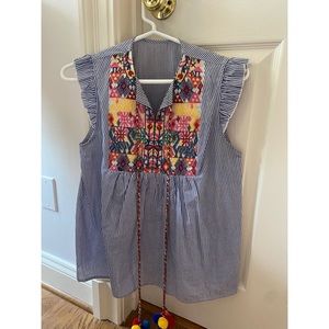 Pinstriped tank with Pom poms